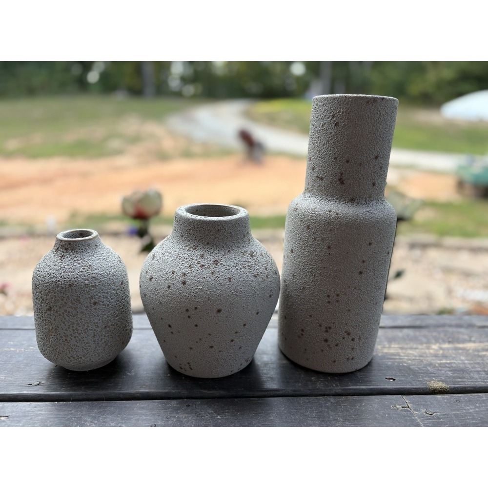 Ceramic Speckled Art Pottery Lot Of 3 Various Size Matte Textured Finish